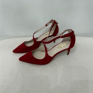 Louise Et Cie Red Velvet Zip Up Pumps Size US 10M EUR 40 Pointy Toe Heel 3”
